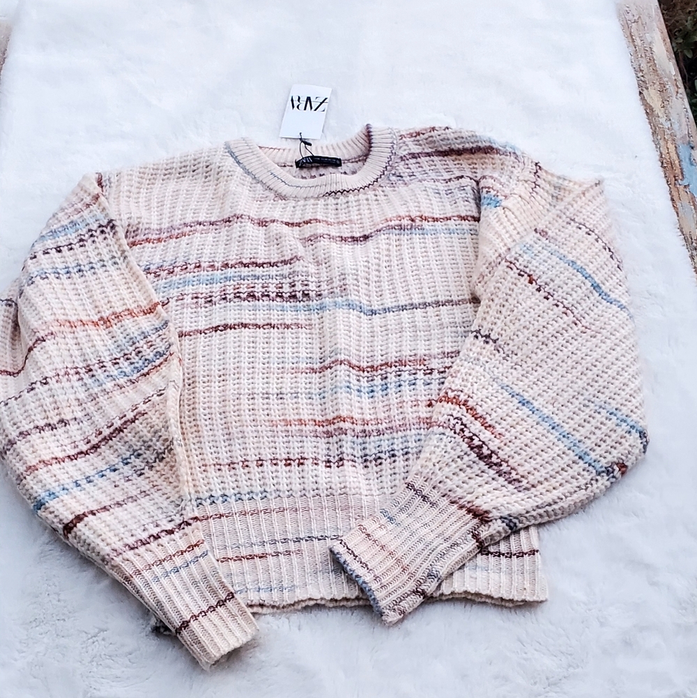Zara Cream Multicolor Juniors Sweater Size M